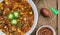 Closeup of a bowl of chili