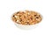 Closeup bowl of granola raisin almond cereal