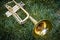 Closeup of brass musical golden orchestra trumpet.