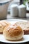 Closeup Bread in a white dish.