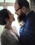 Closeup of Bride and Groom Standing Together Love