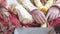 Closeup Bride Pours Seeds into Fireplace before Purification