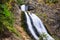 Closeup of bride`s veil waterfall