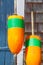 Closeup of bright orange fishing buoys