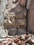 Closeup of broken bricks stack in demolition site