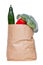 Closeup of a brown paper shopping bag with fresh vegetables. Concept of strengthening the immune system and protection against