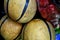 Closeup of bunch of fresh yellow melons in traditional markets