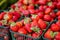 Closeup of bunch of strawberries
