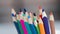 Closeup of bunch of wooden sharpened colored pencils