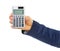 Closeup on business woman hand showing calculator