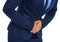 Closeup on business woman having stomach pain