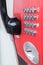 Closeup buttons of the red public telephone. Selective focus