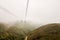 Closeup of cablecar way with fog to Nongping village ,Hongkong