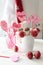 Closeup of cake pops for Valentine\'s Day