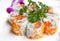 Closeup california salmon sushi rolls