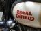 Closeup of Calligraphic Text of Royal Enfield in the Bike Petrol Tank