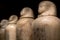 Closeup of canopic jars from ancient Egypt for organs. Human head jars.