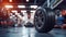 Closeup of a car wheel in a tire workshop, selective focus