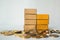 Closeup cardboard boxes with stack coins using as business and l