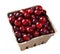 Closeup of a cardboard produce basket of fresh whole cranberries, isolated on white