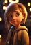 Closeup Cartoon Girl Backpack Lights Background Frozen Soft Ligh