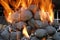 Closeup charcoal barbecue briquettes