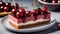 Closeup Cherry Layer Cake With Cherry on Top Cake on White Ceram