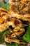 Closeup of Chicken Inasal Pecho Breast and wing on a banana leaf. It is popular grilled dish from the Western Visayas.