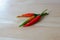 Closeup chilli Padi or bird chili, Thai pepper on chopping board