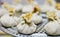 Closeup for Chinese Homemade Shaomai Rice Dumplings Placed on Steamer Plate