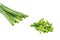 Closeup Chopped fresh green leaf onions isolated on white background