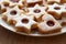 Closeup of Christmas Linzer cookies