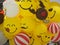 Closeup Christmas Santa Claus Smiley face yellow ball balloon