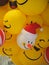 Closeup Christmas Santa Claus Smiley face yellow ball balloon