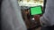 Closeup chroma key tablet in hands. Farmers using computer at livestock facility