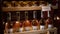 Closeup Collection Wine Bottles Stored on Shelves in Cabinet