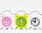 Closeup the colorful alarm clock stacked in row,green alarm clock put at the middle of pink and white colo