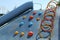 Closeup of a colorful climbing slope at a playground in the park