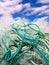 Closeup of colorful fisher nets and fisher rope