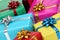 Closeup of colorful gifts boxes