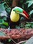 Closeup of a colorful keel billed toucan in papiliorama