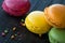 Closeup of colorful macaroons