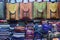 Closeup of colorful materials on a local market chatuchak market in Bangkok, Thailand, Asia