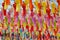 Closeup colorful Thai Lanna style lanterns to hang in front of the temple in hundred thousand lanterns festival