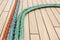 Closeup of colorful thick ropes on sailboat