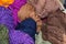 Closeup of colorful wools on top of each other