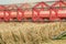 Closeup Combine harvesting a wheat field. Combine working