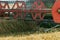 Closeup Combine harvesting a wheat field. Combine working