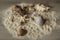 Closeup of composition of exotic seashells and starfish on sand