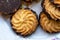 Closeup of cookies on a plate. Tasty biscuit. Sweet dessert. Delicious cookie food